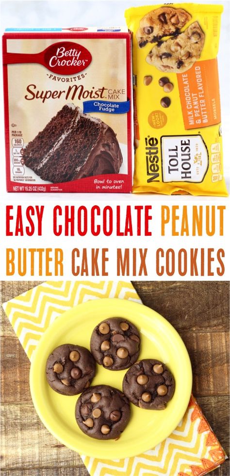 Peanut Butter Cake Mix Cookies, Peppermint Cookie Recipe, 4 Ingredient Cookies, Chocolate Cake Mix Cookies, Savory Dessert, Chocolate Peanut Butter Cake, Cookie Recipes Unique, Cake Mix Cookie Recipes, Chocolate Peanut Butter Cookies