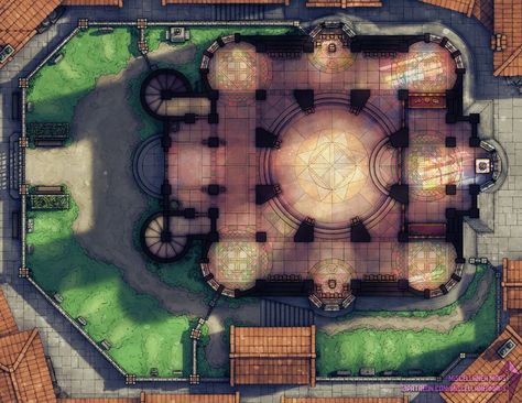 Cathedral Battlemap, Launch Post, Games Drawing, Dnd World Map, Building Map, Fantasy Town, Dungeons And Dragons Art, Tabletop Rpg Maps, Dnd 5e Homebrew