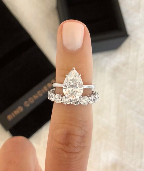 Love a pear shape but would prefer a gold band Pear Ring With Wedding Band, Ring With Wedding Band, Round Diamond Eternity Band, Round Engagement, Pear Ring, Wedding Rings Halo, Round Engagement Rings, Wedding Rings Solitaire, Simple Engagement Rings