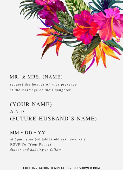 Tropical Wedding Invitations Template, Tropical Glam Invitation, Tropical Invite, Tropical Invitations Template, Tropical Party Invitations, Bird Of Paradise Wedding, Paradise Wedding, Tropical Invitations, Tropical Wedding Invitations