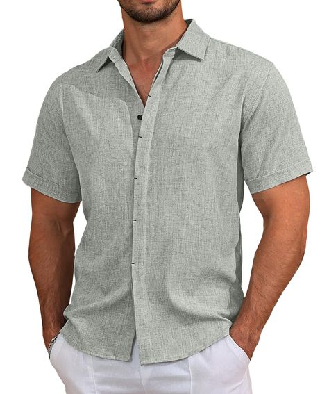 PRICES MAY VARY. 【Comfortable Fabric】:Men Button Down shirt is made of high quality fabric. Feature with Breathable, Lightweight, Skin-friendly. Provide you comfortable and cool all day. 【Stylish Design】:Mens Casual Beach Shirts comes with button-down closure, Invisible buttons, short sleeve, adjustable cuff. A must-have fashion beach shirts for a men's summer closet. 【Clothing Match】:Summer beach shirts is perfect for resort, office, work out, casual wear, outdoor, beach vacation, cruise, perfe Men’s Button Up Shirt, Male Vacation Outfits, Men Cruise Outfits, Beach Fits Men, Dinner Outfit Men, Closet Clothing, Coastal Fashion, Beach Vacation Outfits, Beach Fits