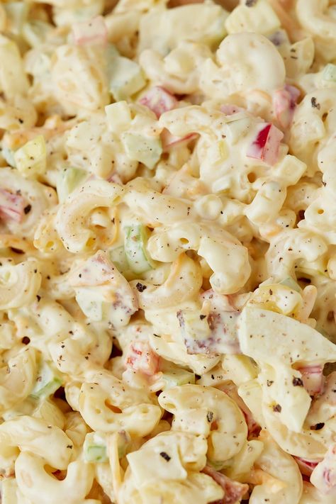 Close up of the macaroni salad. Creamy Southern Pasta Salad, Diy Macaroni Salad, Southern Style Macaroni Salad, Soul Food Macaroni Salad, My Forking Life, Macaroni Tuna Salad Recipe Southern, Southern Tuna Macaroni Salad, Southern Macaroni Salad Recipe, Macronie Salad With Mayo