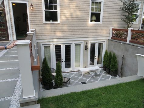 Adding Exterior Door To Basement, Basement Egress Stairs, Walkout Basement Doors, Basement Door Ideas Exterior, Sunken Basement Walkout, Basement Lightwell Ideas, Basement Door To Outside, Big Basement Windows, Garage To Basement Entry