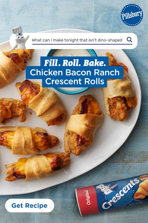 A hit for the whole family. Chicken Bacon Ranch Crescent, Bacon Chicken, Hawaiian Chicken, Crescent Roll Recipes, Crescent Roll, Chicken Bacon Ranch, Bacon Ranch, Roll Ups, 5 Ingredient