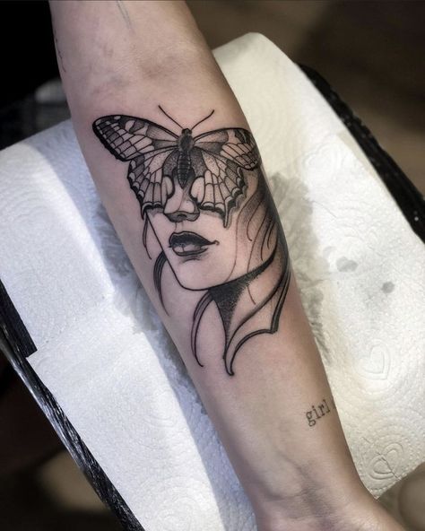 Butterfly Face Tattoo Sleeve, Woman Butterfly Face Tattoo, Woman Butterfly Tattoo, Butterfly Face Tattoo, Woman Butterfly, Face Tattoos For Women, Beginner Tattoos, Butterfly Face, Creepy Tattoos