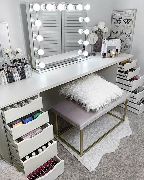 1, 2, 3, 4 or 5? Which one?👆 ❤ 💖✨✨ follow @roomdecor.goals for more .… Beauty Room Vanity, Makeup Room Decor, Bedroom Decor For Teen Girls, Beauty Room Decor, Vanity Room, Glam Room, Girl Bedroom Designs, Teen Room Decor, White Vanity