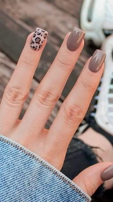 Fall Leopard Nails Short, Nails In November, Simplistic Fall Nails, Short Nails Inspo Fall, Fall Nails With Leopard Print, Nail Designs For Formal, Autumn Nails Short Square, Short Animal Print Nails, Acrylic Nails Ideas Medium Length