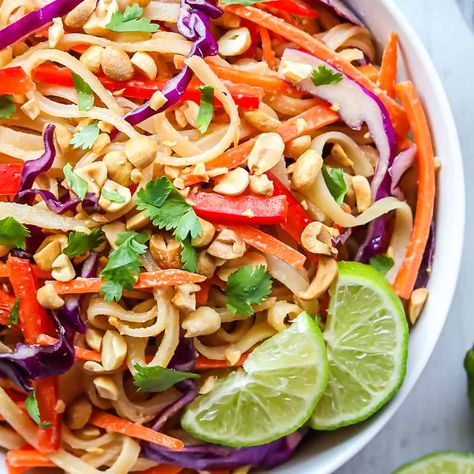 Thai Noodle Salad with BEST Peanut Sauce | 20 Minute Recipe! Easy Rice Noodle Recipes, Noodle Salad With Peanut Sauce, Best Peanut Sauce, Salad With Peanut Sauce, Peanut Sauce Noodles, Thai Noodle Salad, Vermicelli Recipes, Rice Noodle Recipes, Rice Noodle Salad