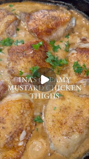 Cortney LaCorte on Instagram: "INA’S CREAMY MUSTARD CHICKEN THIGHS 🍗🤌🏼 Can you smell that creamy mustard sauce through the screen? It’s one of my FAVORITE smells on planet earth. This recipe comes from our queen @inagarten - and it’s perfect. Plus, y’all know I love a chicken thigh recipe. Here’s some easy weeknight dinner inspo for ya! Let me know if you have any questions in the comments. Enjoyyyyyy🍗 Ingredients: 8 medium bone-in, skin-on chicken thighs Kosher salt and freshly ground black pepper Good olive oil 2 cups halved and thinly sliced yellow onions (2 onions) 2 tablespoons dry white wine 8 ounces creme fraiche 1 tablespoon good Dijon mustard 1 teaspoon whole-grain mustard 1 tablespoon chopped fresh parsley Place the chicken thighs on a cutting board, skin side up, and pat th Creamy Mustard Chicken, Farmhouse Recipes, Mustard Chicken Thighs, Chicken Delight, Chicken Thigh Recipe, Mustard Chicken Recipes, Southern Potato Salad, Creamy Mustard Sauce, Ina Garten Recipes