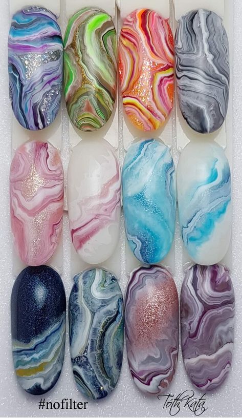 Marble Ink Nails, Color Marble Nails, Chrome Marble Nails, Alcohol Ink Nails, Agate Nails, Rockabilly Nails, Diagonal Nails, Glitter Tip Nails, Diy Decals