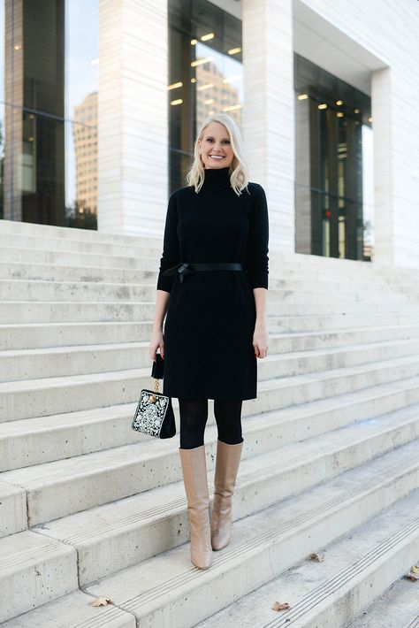 Black Turtleneck Sweater Dress | The Style Scribe Black Turtleneck Dress Outfit, Cool Winter Outfits, Turtle Neck Dress Outfit, Black Sweater Dress Outfit, Black Turtleneck Sweater Dress, Black Turtleneck Dress, Smart Casual Women Outfits, Midi Dress Outfit, Black Cashmere Sweater