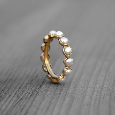 Wedding Pearl Eternity Band | Gemstone Ring | Channel Setting Ring | Rings For Women | Pearl Band | Stackable Ring | Gift For Her Channel Setting Ring, Channel Set Rings, Pearl Engagement Ring, Channel Setting, Electroformed Jewelry, Jewelry Lookbook, Stackable Ring, Jewelry Inspo, Dream Jewelry