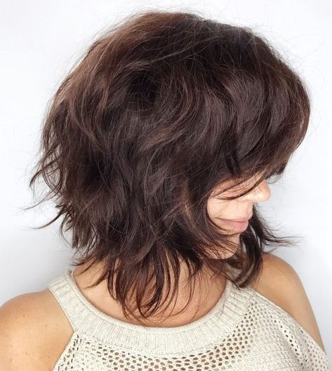 Layered Wavy Bob Hairstyle Thick Bob Haircut, Shag Bob Haircut, Haircuts For Thick Hair, Choppy Bob Haircuts, Thick Wavy Hair, Bob Hairstyles For Thick, Wavy Bob Hairstyles, Long Bob Haircuts, Short Hairstyles For Thick Hair