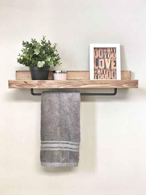 Towel Holder Ideas, Under Sink Shelves, Wooden Kitchen Storage, Rustic Towel Rack, Diy Shelves Bathroom, Diy Towel Rack, Rustic Bathroom Shelves, Bathroom Shelf Decor, Shelves Ideas