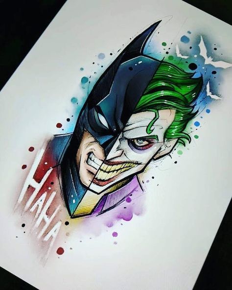 batman-joker-side-by-side-split-drawing-watercolour-easy-drawings-for-beginners Cool Things To Draw, Things To Draw, Cool Things, The Joker, To Draw, Split, Batman, Hair, Art