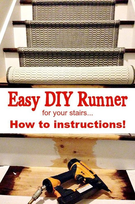 Easy instructions for adding a runner to your stairs Easy Home Improvement Projects, Easy Home Improvement, Hallway Carpet Runners, Home Improvement Loans, Home Remodeling Diy, Basement Stairs, Farmhouse Remodel, Diy Stairs, Foyer Decorating