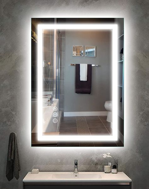 Amorho LED Bathroom Mirror 20"x 28" with Front and Backlight, Stepless Dimmable Wall Mirrors with Anti-Fog, Shatter-Proof, Memory, 3 Colors, Double LED Vanity Mirror(Horizontal/Vertical) #minimalist #mirror #LEDmirror Lighted Mirrors For Bathrooms, Mirrors For Bathrooms, Lighted Mirrors, Led Vanity Mirror, Unique Bathroom Vanity, Led Bathroom Mirror, Mirror Store, Illuminated Mirrors, Vanity Accessories