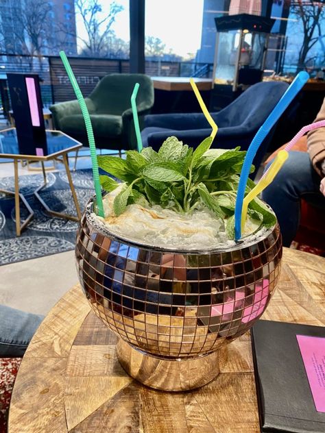 New Austin Bar on Rainey Has Jumbo-Sized Disco Ball Drinks via @somuchlifeblog Mamma Mia Cocktails, Mama Mia Themed Party, Group Drinks, Disco Drinks, Mamma Mia Themed Party, Crow Wedding, Disco Ball Drink, Bachelorette Party Desserts, Austin Bars