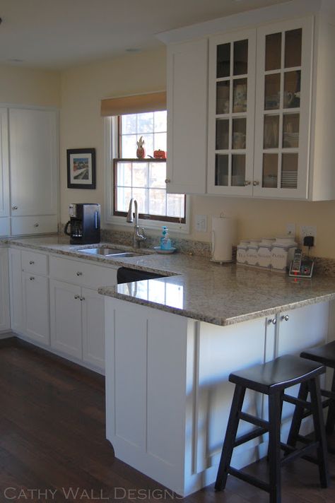 Small Peninsula, Kitchen Peninsula, Budget Kitchen Remodel, Kitchen Floor Tile, Kitchen Remodeling Projects, Kitchen Redo, Counter Space, Kitchen On A Budget, Kitchen Remodeling