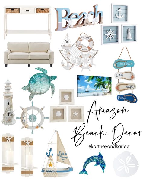 Beach Themed Office Decor, Bathroom Beach Decor, Seaside Interior, Decor On Amazon, Surf Room Decor, Coastal Room Decor, Small Sunroom, Ocean Themed Bedroom, Beach Room Decor