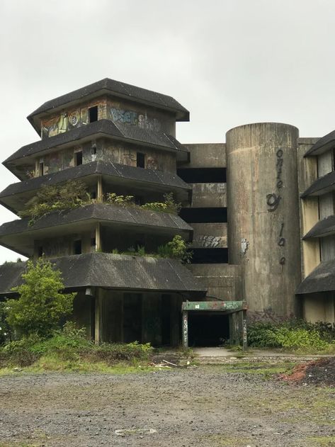 Abandoned Hotel 80’s (Monte Palace Hotel) 📍 São Miguel, Azores : abandoned Abandoned Brutalist Architecture, Brutalistic Architecture, Rustic Building, Post Apocalyptic City, Abandoned Hotels, Abandoned City, Futuristic Building, Brutalism Architecture, Abandoned Cities