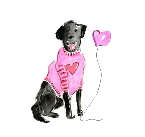 It’s Friday night and Lucy’s looking for love....  Black lab by Beth Briggs  bbriggsillustration.etsy.com Beth Briggs, Valentines Day Drawing, Dog Valentine, Valentines Watercolor, Diy Valentines Cards, Valentine Images, Valentine Clipart, Diy Valentine, Dog Valentines