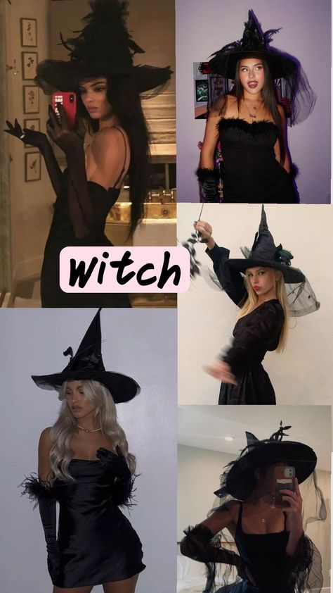 #witch Kylie Jenner Witch Costume, Witch Costumes For Women Ideas, Chic Witch Costume, Easy Witch Costume Women Diy, Hot Witch Costumes, Diy Witch Costume Women, Witch Hat Aesthetic, Witch Halloween Costume Aesthetic, Aesthetic Witch Costume