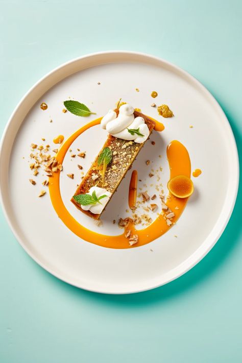 Formentera Carrot and Orange Cake - Cooking Mediterranean Cake Plating, Orange Cake Decoration, Carrot Cake Decoration, Mediterranean Desserts, Orange Dessert, Sweet Breakfast Treats, Dessert Plating, Pretty Dessert, Food Photography Inspiration