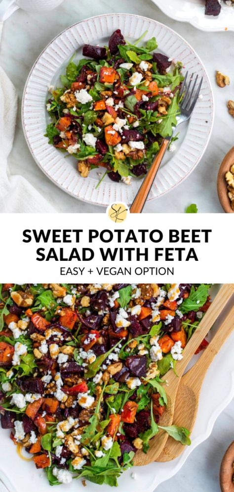 Beet Salad With Feta, Honey Balsamic Dressing, Sweet Potato Salad Recipe, Wisconsin Food, Beet Salad Recipes, Healthy Budget, Salad With Feta, Vegan Salads, Roasted Sweet Potato