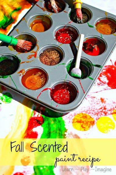 Two ingredient base paint recipe - add fall scents like cinnamon, clove, candy apple, nutmeg, pumpkin, and more! Milk Paint Recipes, Homemade Puffy Paint, Paint Recipe, Homemade Paint, Fall Art Projects, Homemade Art, Fall Preschool, Fall Crafts For Kids, Fall Scents