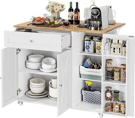 Amazon.com: BOTLOG Kitchen Island with Storage, Island Table on Wheels with Drop Leaf, Spice Rack, Drawer, Towel Rack, Rolling Kitchen Island Cart for Dinning Room, White 15.7-27.55" D x 47.63" W x 35.43" H : Home & Kitchen Spice Rack Drawer, Pantry Door Organizer, Kitchen Island With Storage, Island With Storage, Table On Wheels, Kitchen Island Trolley, Mobile Kitchen Island, Rolling Kitchen Cart, Island Cart