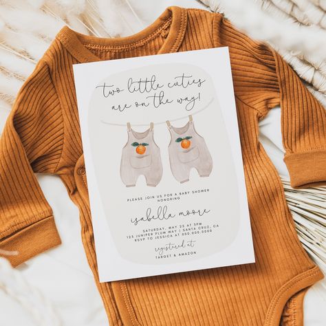 Two Little Cuties Twin Baby Shower Invitation #twinbabyshower #babyshowerinvitations #littlecuties #babyshowerideas #babyshowertheme #juniperplumpaperie Twin Boys Baby Shower Ideas, Twin Girl Baby Shower Ideas, Baby Shower Ideas Twins, Twin Boy Baby Shower Ideas, Twins Baby Shower Ideas, Twin Baby Shower Ideas, Twin Boys Baby Shower, Twins Baby Shower Invitations, Bee Baby Shower Theme