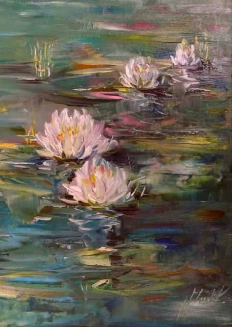 Van Gogh Water Lilies, Monet Lillies, White Lily Painting, Claude Monet Flowers, Waterlily Painting, Water Lilies Painting, Piskel Art, Lily Painting, Art Folder