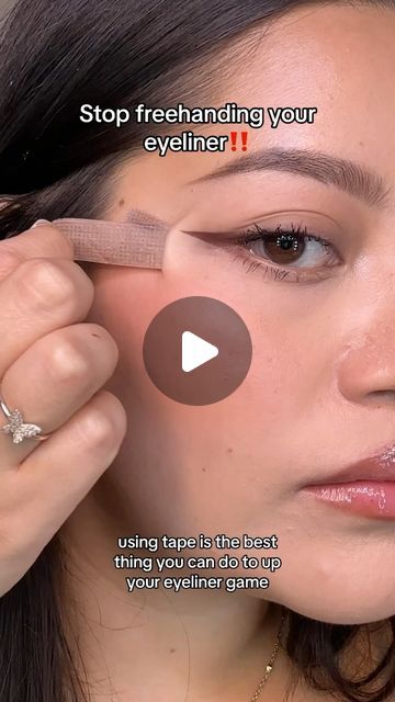 Sleek Eyeliner Look, Double Flick Eyeliner, Makeup Tape Eye, Easy Eyeliner Hacks For Beginners, How To Get Perfect Eyeliner, How To Make Cat Eyes With Eyeliner, Easy Cat Eyeliner Tutorials, Almond Eyeliner Tutorial, Beginner Winged Eyeliner