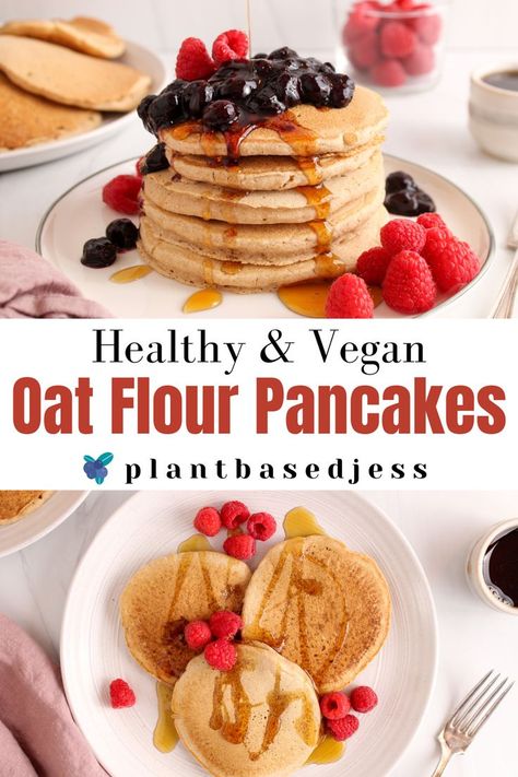 Vegan Oat Pancakes No Banana, Oat Flour Pancake Recipe, Gluten Free Vegan Pancakes, Oat Pancakes Vegan, Vegan Oatmeal Pancakes, Plant Based Pancakes, Oat Pancake Recipe, Oat Flour Pancakes, Vegan Easter Recipes