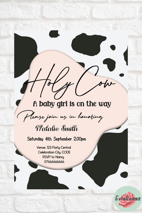 Girl Baby Shower Ideas Western Theme, Pink Cow Print Baby Shower Ideas Girl, Holy Cow Baby Shower Theme Girl, Cow Theme Baby Shower Ideas Girl, Pink Cow Baby Shower Theme, Holy Cow Were Having A Baby, Western Baby Shower Ideas Girl, Cow Themed Baby Shower Ideas, Cowgirl Baby Shower Invitations