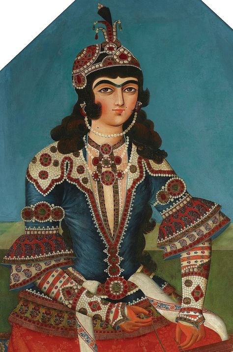 Qajar Woman, Ghajar Painting, Persian Clothes, Qajar Painting, Ancient Persian Art, Qajar Dynasty, Persian Painting, Persian Women, Persian Calligraphy Art