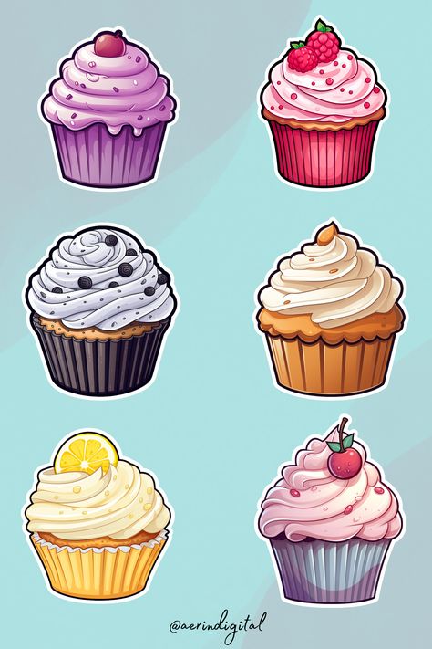 Stickers Cake Design, Cupcake Cartoon Cute, Drawings Of Cupcakes, Cupcake Cute Drawing, Cupcake Drawing Aesthetic, Cupcake Illustration Cute, Cupcake Colouring, Cupcakes Art Drawing, Draw Cupcake