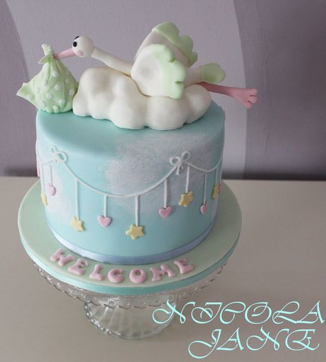 Stork Cake, Cakes Pictures, Fondant Torte, Rodjendanske Torte, Stork Baby Showers, Baby Cakes, Shower Bebe, Cake Pictures, Novelty Cakes