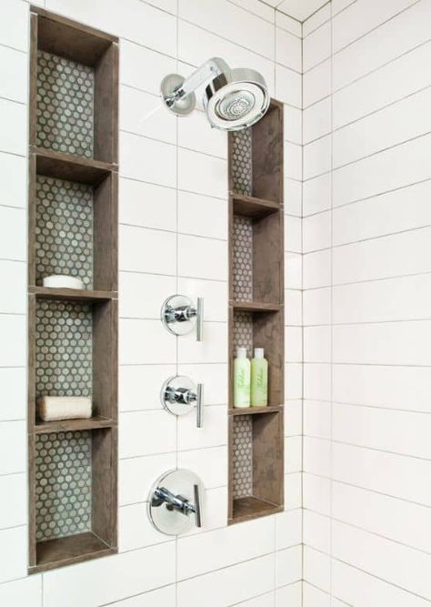 15 Tile Showers To Fashion Your Revamp After Make Shelves, Dream Master, Shower Storage, Tiled Shower, Bad Inspiration, Bathroom Remodel Designs, Bathroom Remodel Shower, Shower Shelves, Bathroom Redo