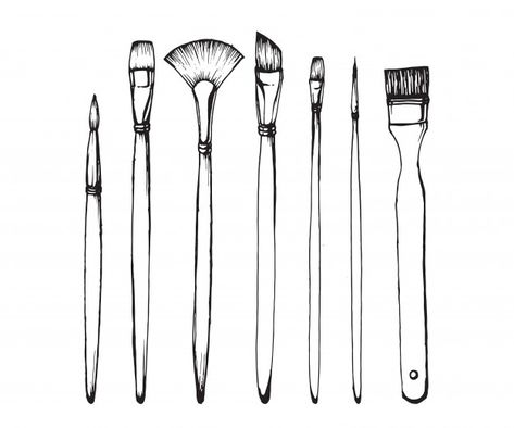 Drawing paintbrush. hand drawn illustrat... | Premium Vector #Freepik #vector #background #school #hand #education Drawings Of Paint Brushes, Drawing Of A Paint Brush, Drawing Of Paintbrush, Small Paintbrush Tattoo, How To Draw A Paint Brush, Paintbrushes Drawing, Paint Brushes Drawing, Paintbrush Illustration, Paint Brush Illustration