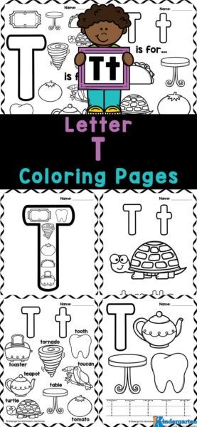 Grab this free printable letter T coloring sheet pack to help preschool, pre-k, kindergarten and even first graders to work on their fine motor skills as well as their literacy skills with this fun new printable.  These letter t coloring pages offer a variety of practice for early learners who are learning their ABCs and the sounds they make. Simply print these alphabet coloring pages and you are ready to play and learn! Letter T Anchor Chart, Letter T Worksheets Kindergarten, T Coloring Page, Letter T Coloring Page Free Printables, Letter T Free Printables, Letter T Crafts For Kindergarten, Letter T Coloring Page, Preschool Letter T, T Is For Craft