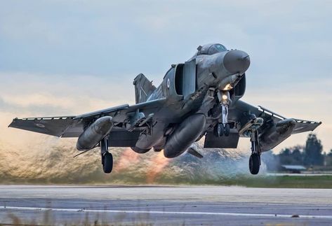 F-4 Phantom taking off with afterburners 🔥 • • • • • • • #takeoff #cockpit #pilot #fly #sky #aviation #air #airforce #fighterjet #landing… Hellenic Air Force, F 4 Phantom, F4 Phantom, Us Military Aircraft, Wwii Airplane, Airplane Fighter, F-14 Tomcat, Air Craft, Military Airplane