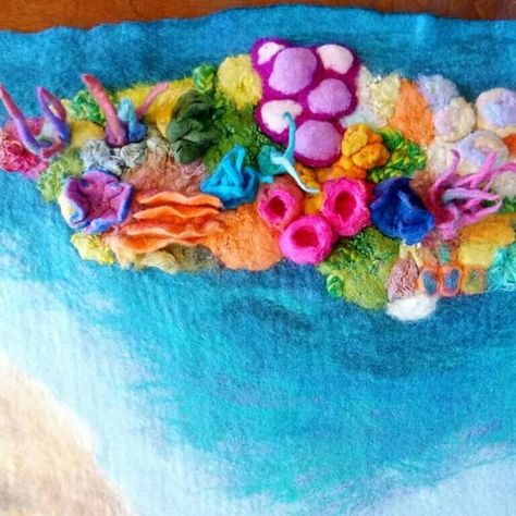 Natasha Price on Instagram: "Sold 60 x 60cm Coral Reef Playscape . So much detail and different textures make up this vibrant coral reef! Lots of little nooks for sea life to hide and little hands to discover. Back on dry land there is a vast sandy beach and grassy areas for a variety of play. . Wet felted merino wool . Accessories not included . TashyFay.com Link in bio Afterpay available" Needle Felting Coral Reef, Felt Coral Reef, Felt Playscape, Play Mat Pattern, Felt Play Mat, Embroidery Boutique, Dry Land, Diy School, Wool Accessories