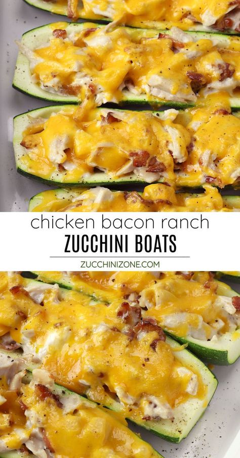 Chicken Bacon Ranch Zucchini, Ranch Zucchini, Chicken Zucchini Recipes, Zucchini Boats Recipe, Zucchini Dinner Recipes, Zucchini Boat Recipes, Zucchini Recipes Healthy, Low Carb Soup Recipes, Shredded Chicken Recipes