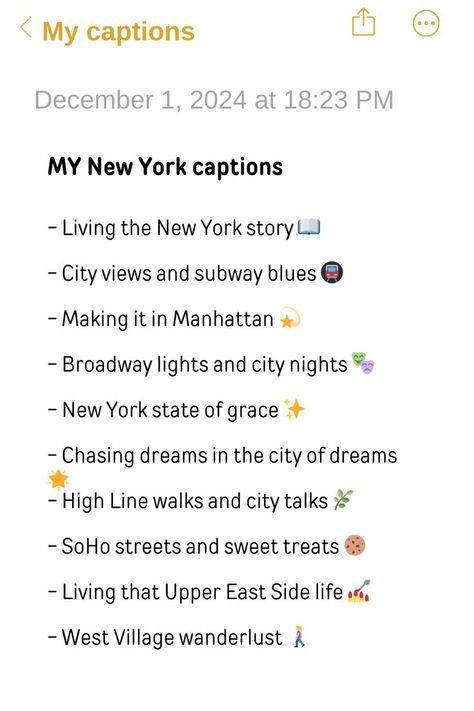 Creative Nyc Trip Captions and New York Quotes neatly written in a phone notes screenshot, perfect for Pinterest inspiration. New York Captions Instagram, Catchy Songs, New York Quotes, Nyc Vacation, Photo Captions, Winter Nyc, Instagram Post Ideas, Nyc Instagram, State Of Grace