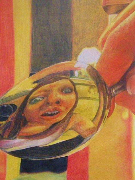 Spoon Reflection Self Portrait by b-saul on DeviantArt Distorted Reflection Art, Reflection And Distortion Art Gcse, Spoon Reflection Drawing, Distorted Self Portrait, Ap Art Self Portrait, Portfolio Self Portrait, Ap Art Photography, Reflection Self Portrait, Artist Self Portraits