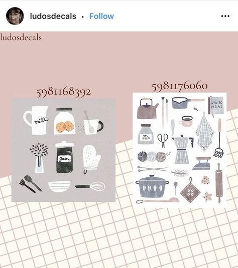 Bloxburg Kitchen Decals Codes, Roblox Decal Codes, Roblox Id Codes, Codes Wallpaper, Roblox Baddie, Codes Bloxburg, Calendar Decal, Kitchen Bloxburg, Roblox Decals