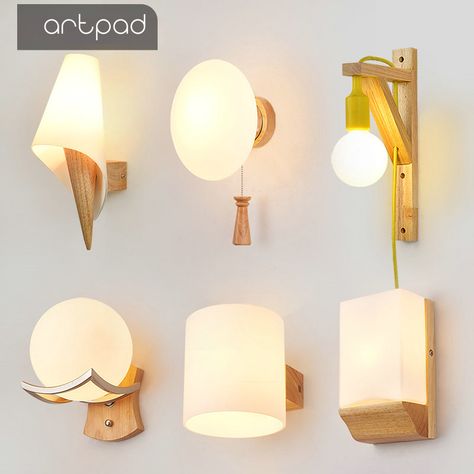 Wall Lamp Interior, Wood Lamp Base, Wall Wood, Wooden Lanterns, Scandinavian Wall, Glass Lampshade, Nordic Wall, Bedside Lighting, Wood Shades