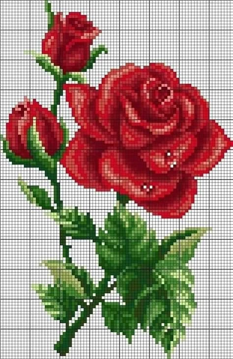 Rosas punto de cruz Pola Jaring, Rose Cross Stitch, Rose Cross Stitch Pattern, Floral Cross Stitch Pattern, Easy Cross Stitch Patterns, Pola Kristik, Pola Sulam, Cross Stitch Patterns Flowers, Cross Stitch Borders